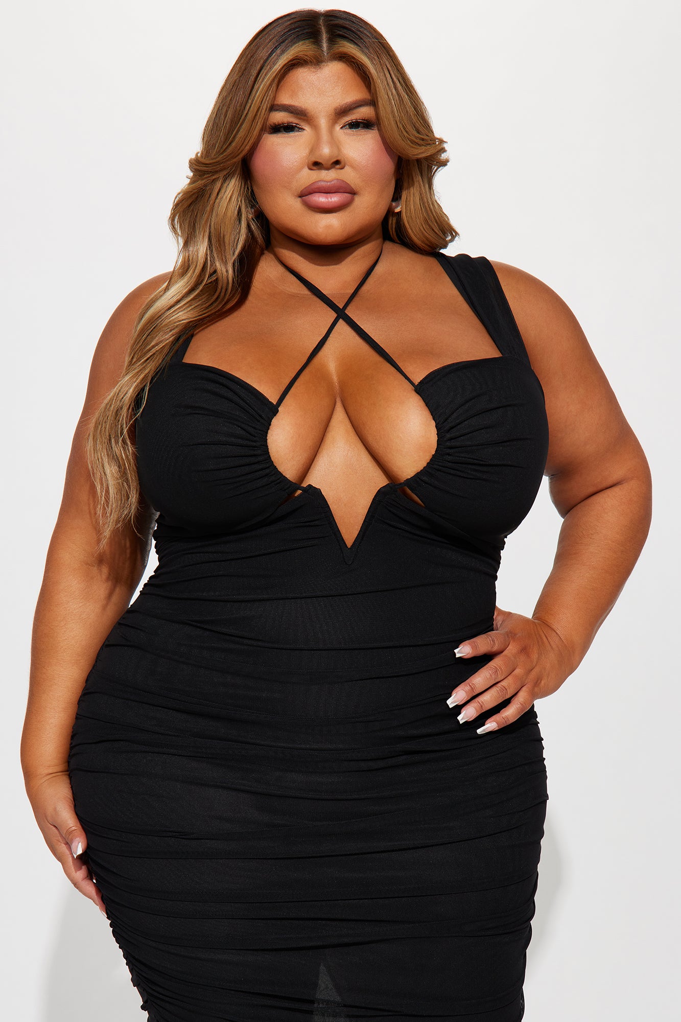 Electra Ruched Midi Dress - Black