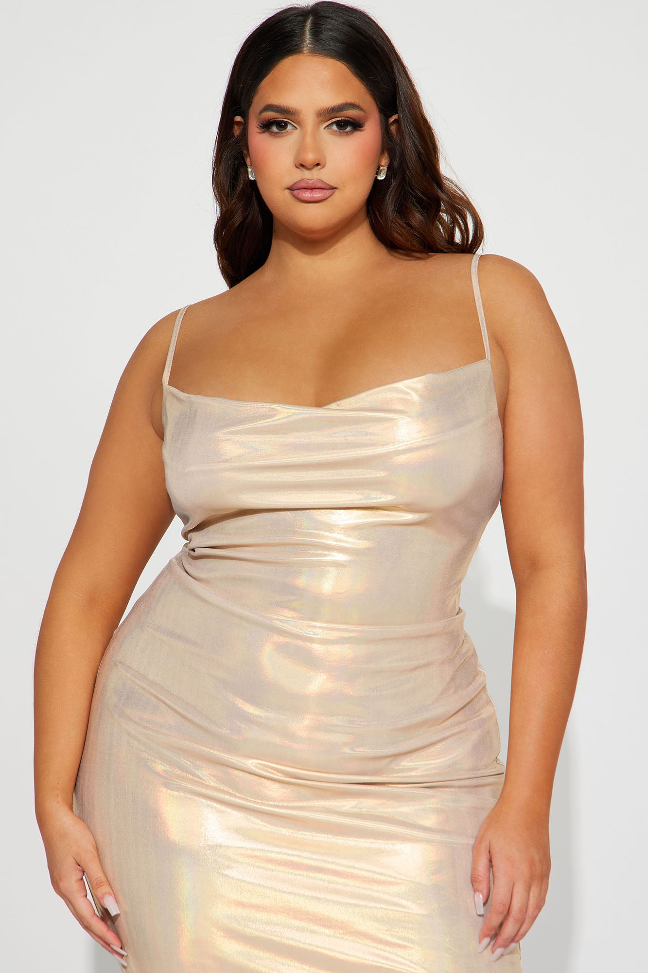 Watch Me Shine Bright Midi Dress - Champagne