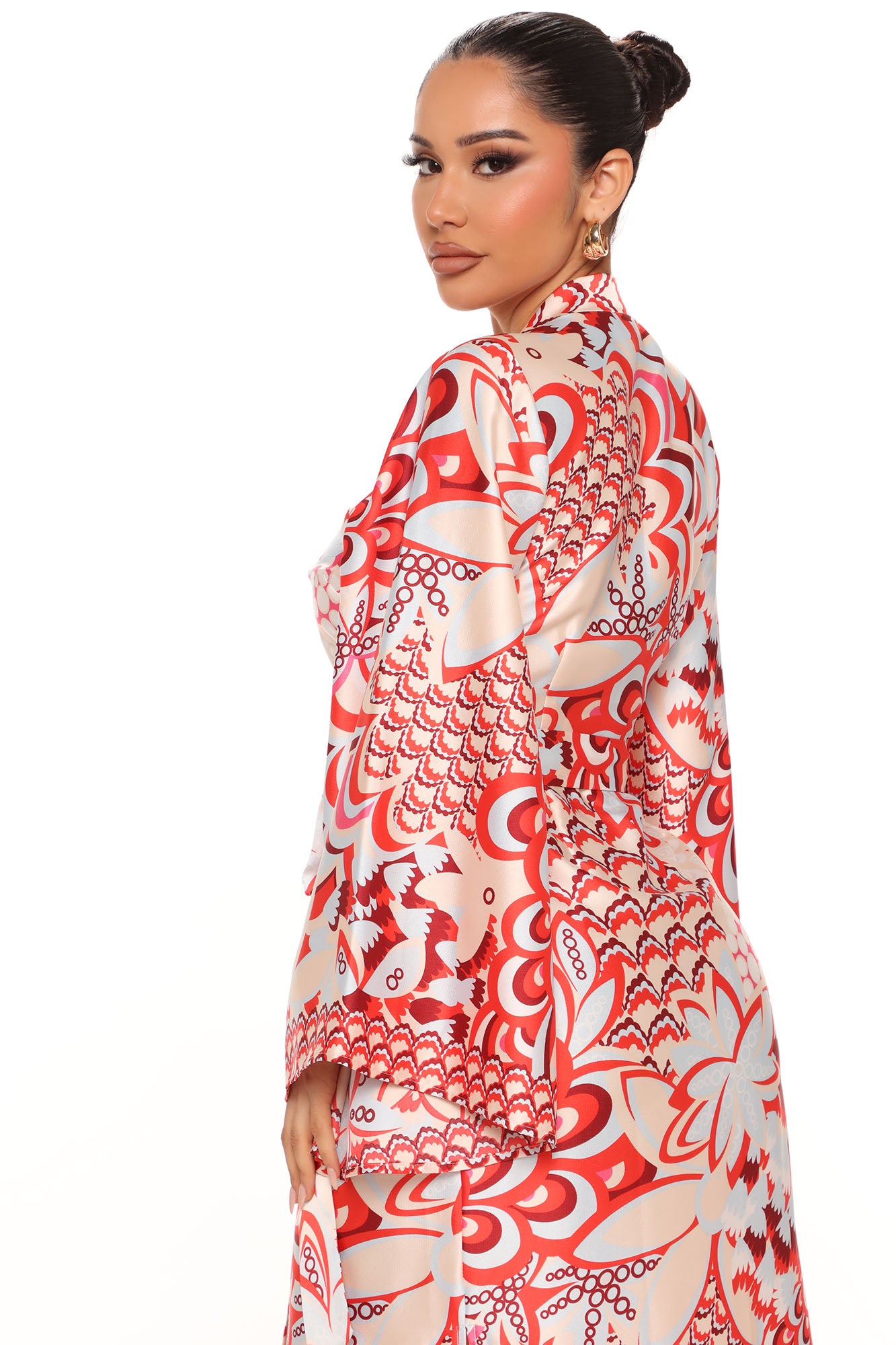 Feel It Satin Midi Dress - Red/combo