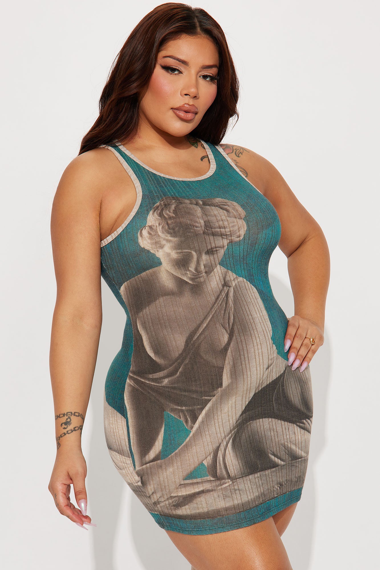 Goddess Sleeveless Mini Dress - Green/combo