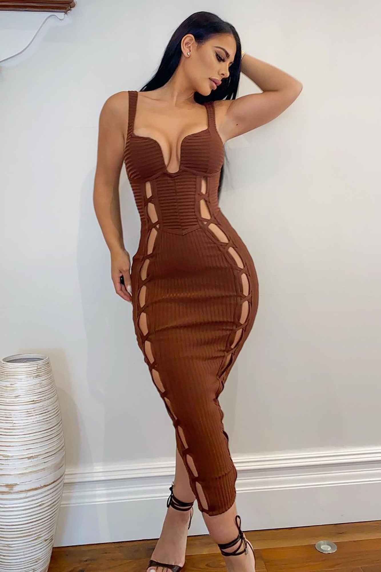 No Cuts Given Bandage Midi Dress - Brown