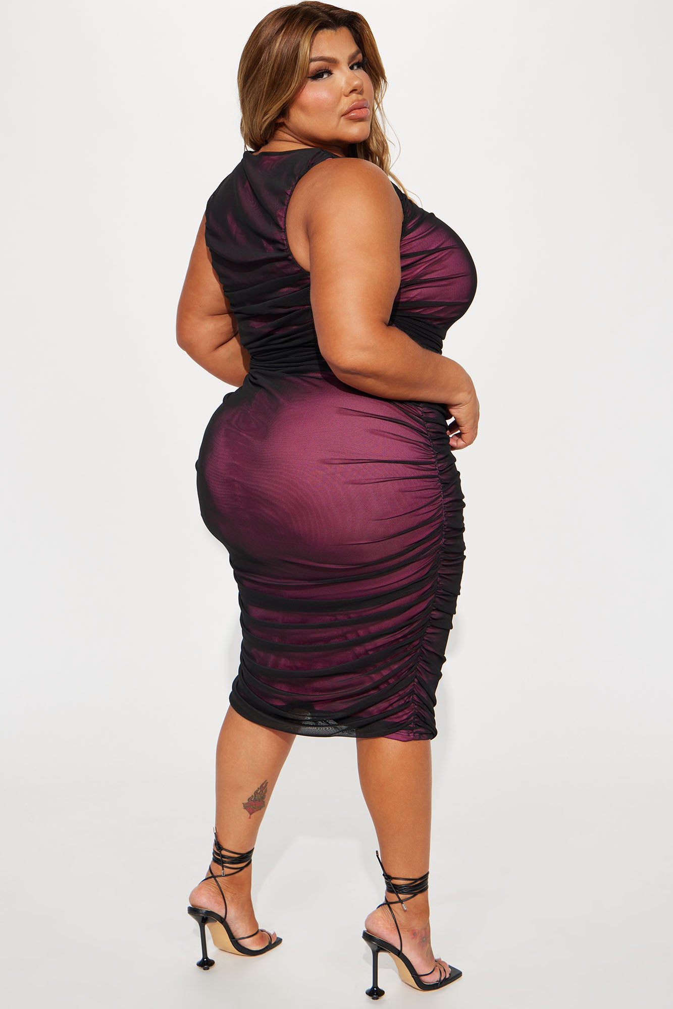 Dahlia Mesh Midi Dress - Black/Pink