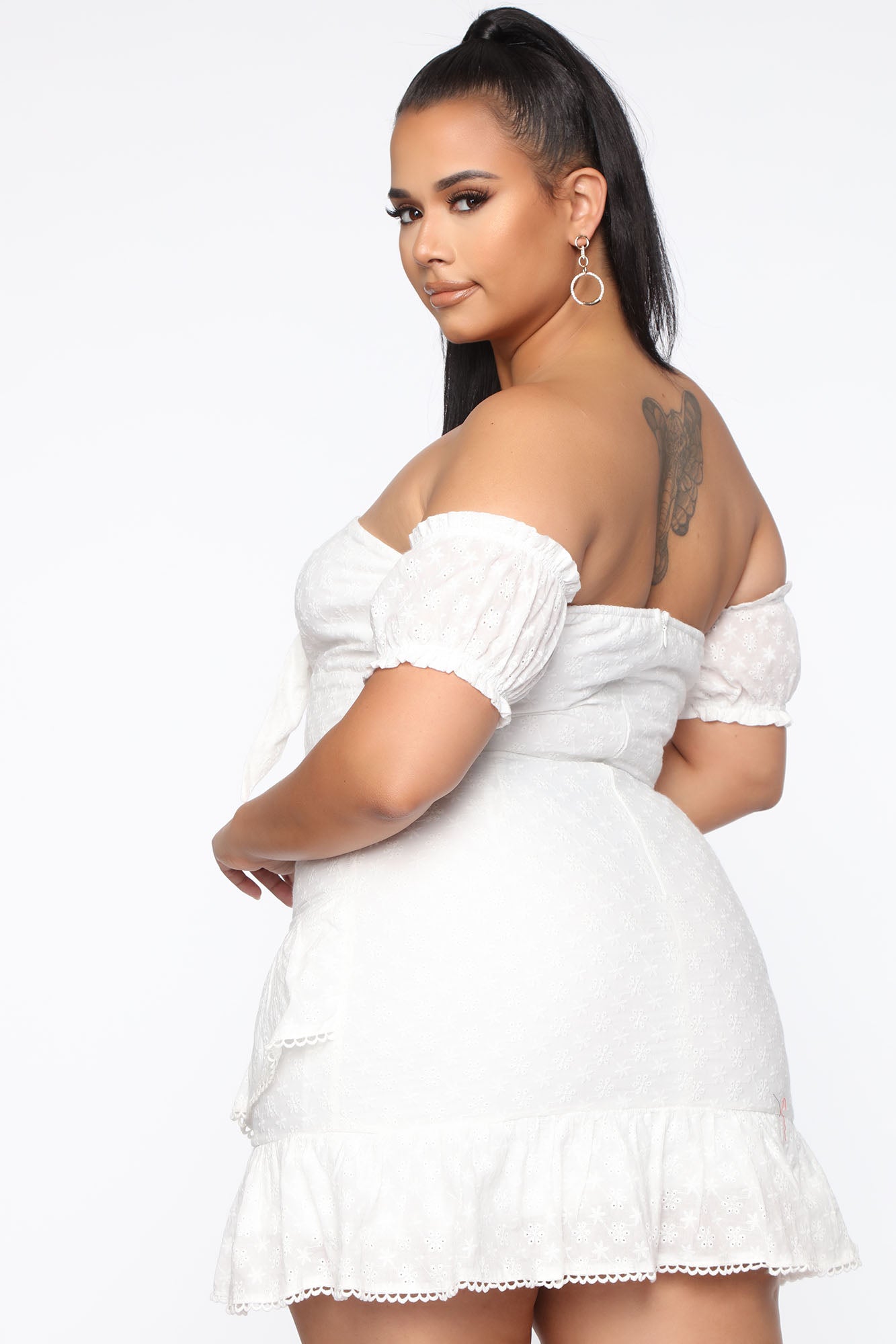 Hold The Phone Eyelet Mini Dress - White