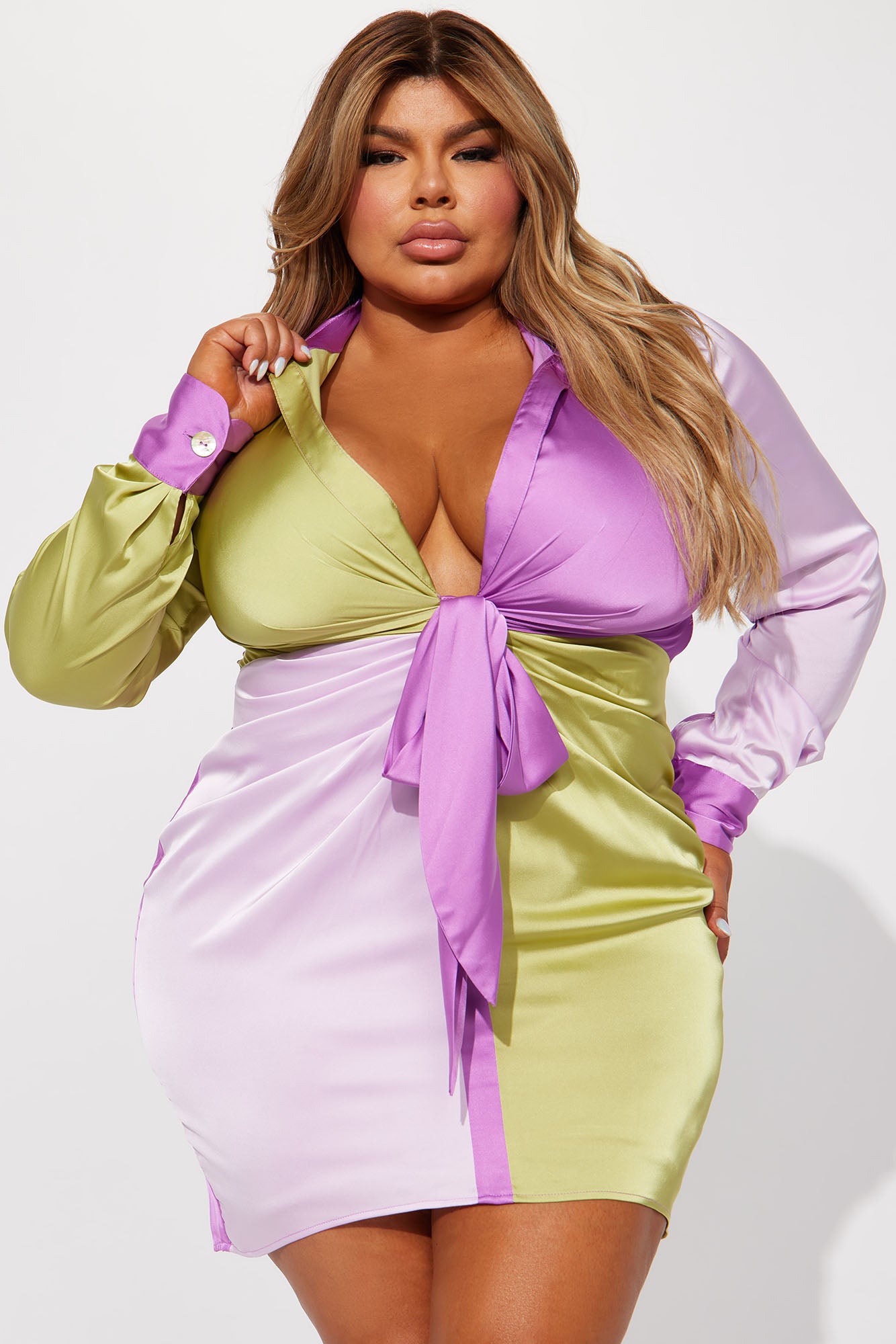 Beauty Secrets Satin Mini Dress - Purple/combo