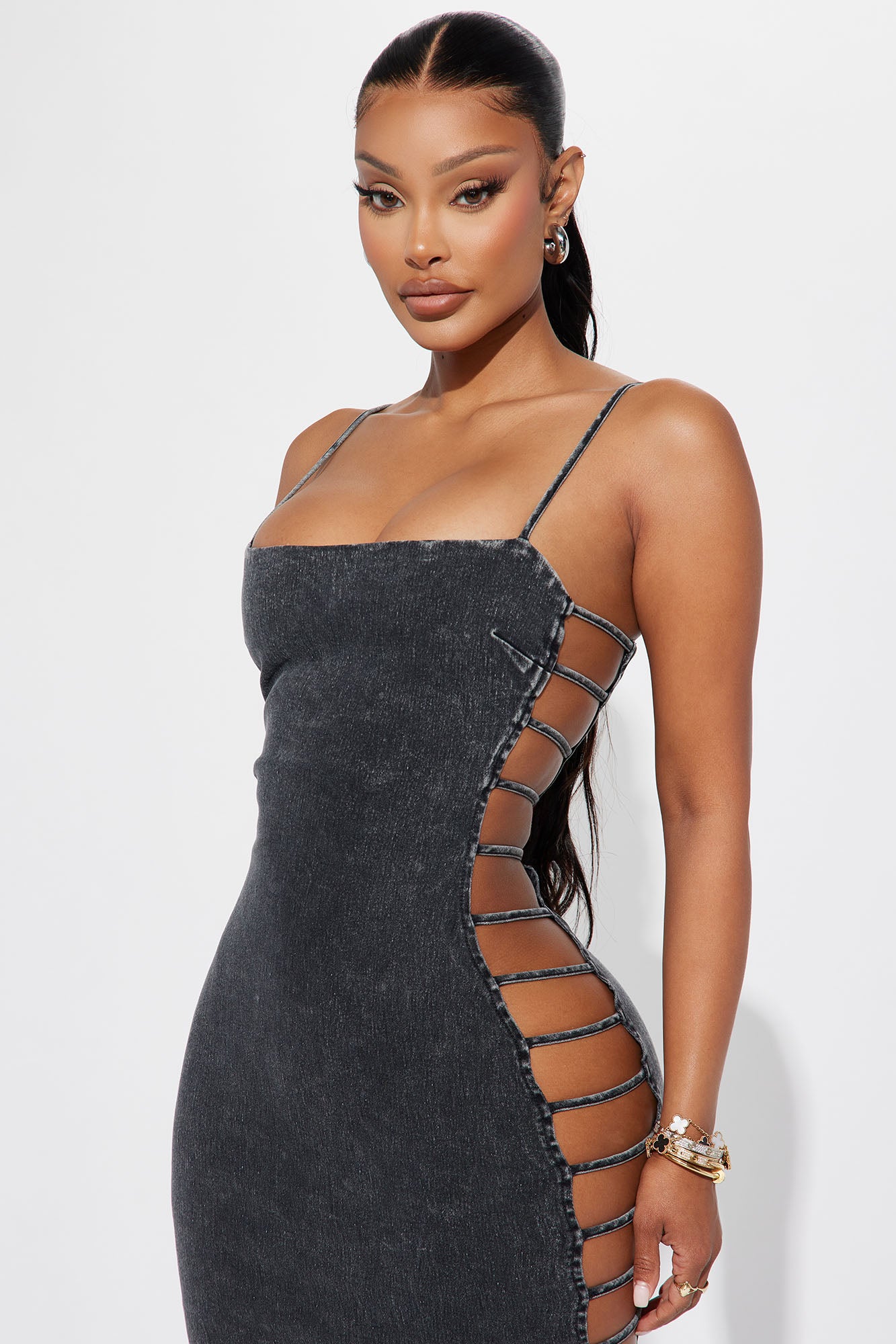 Britney Denim Midi Dress - Black Wash