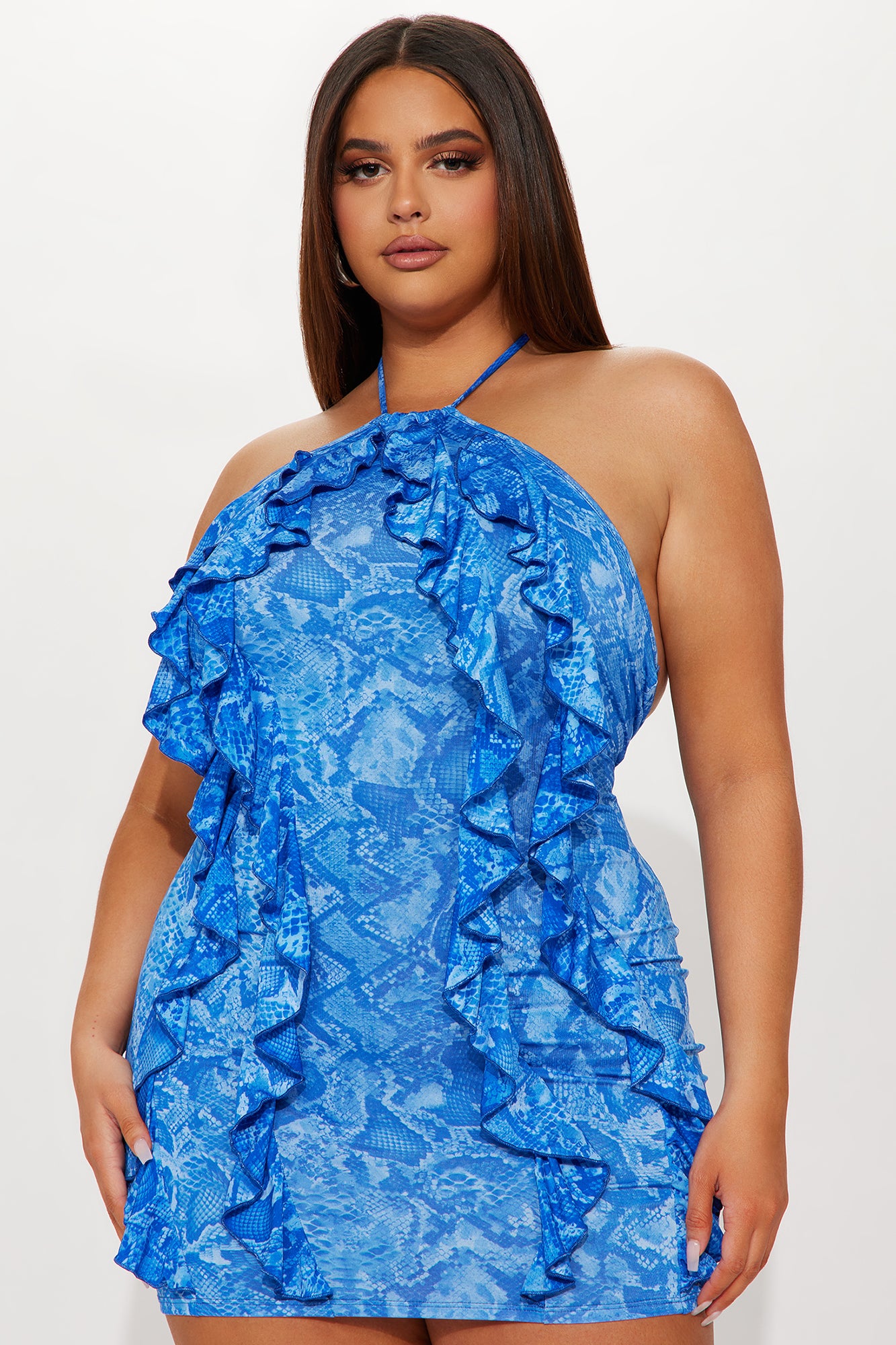 Liz Ruffle Mini Dress - Blue/combo