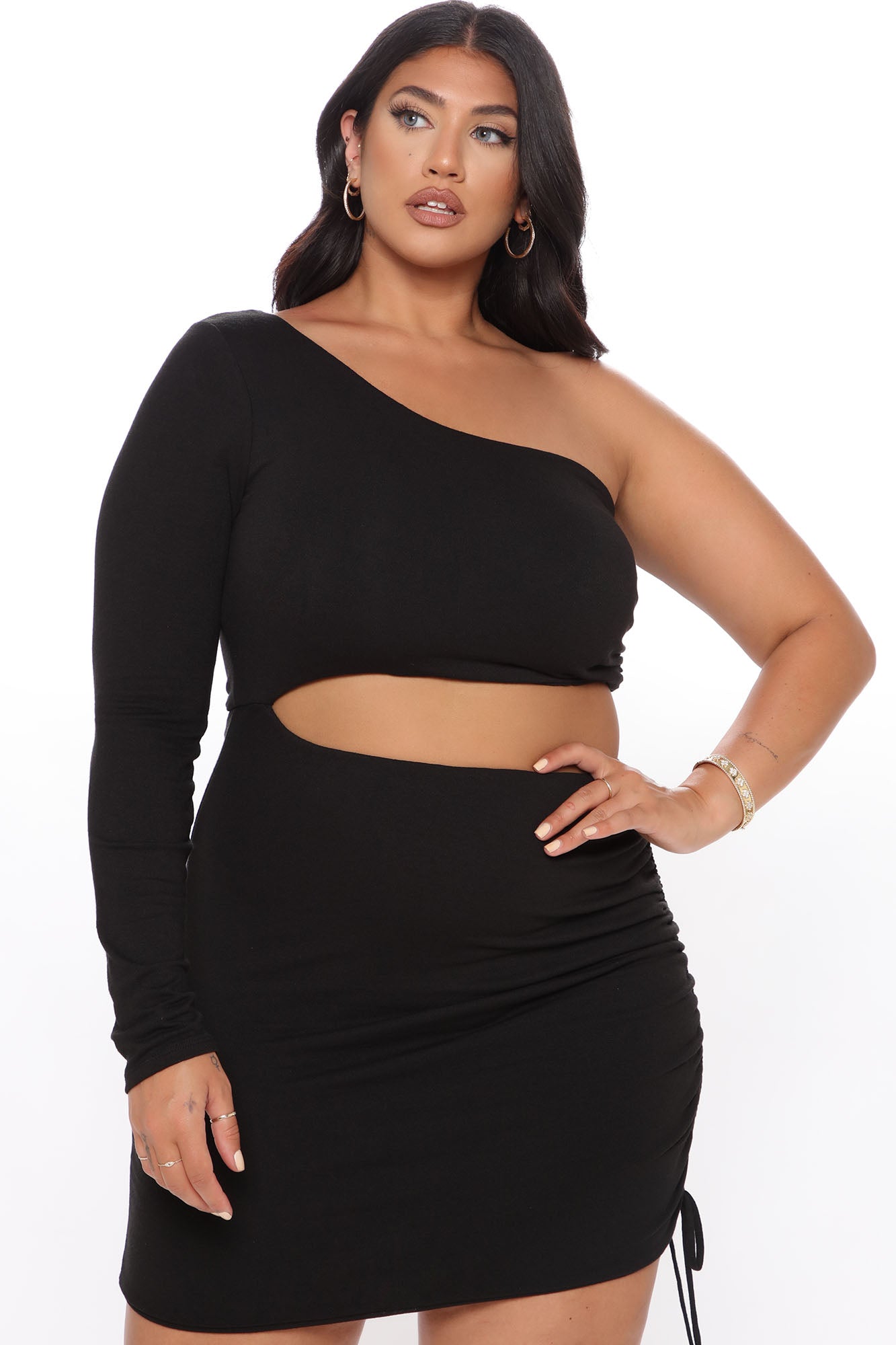 Mingle Sensation One Shoulder Mini Dress - Black