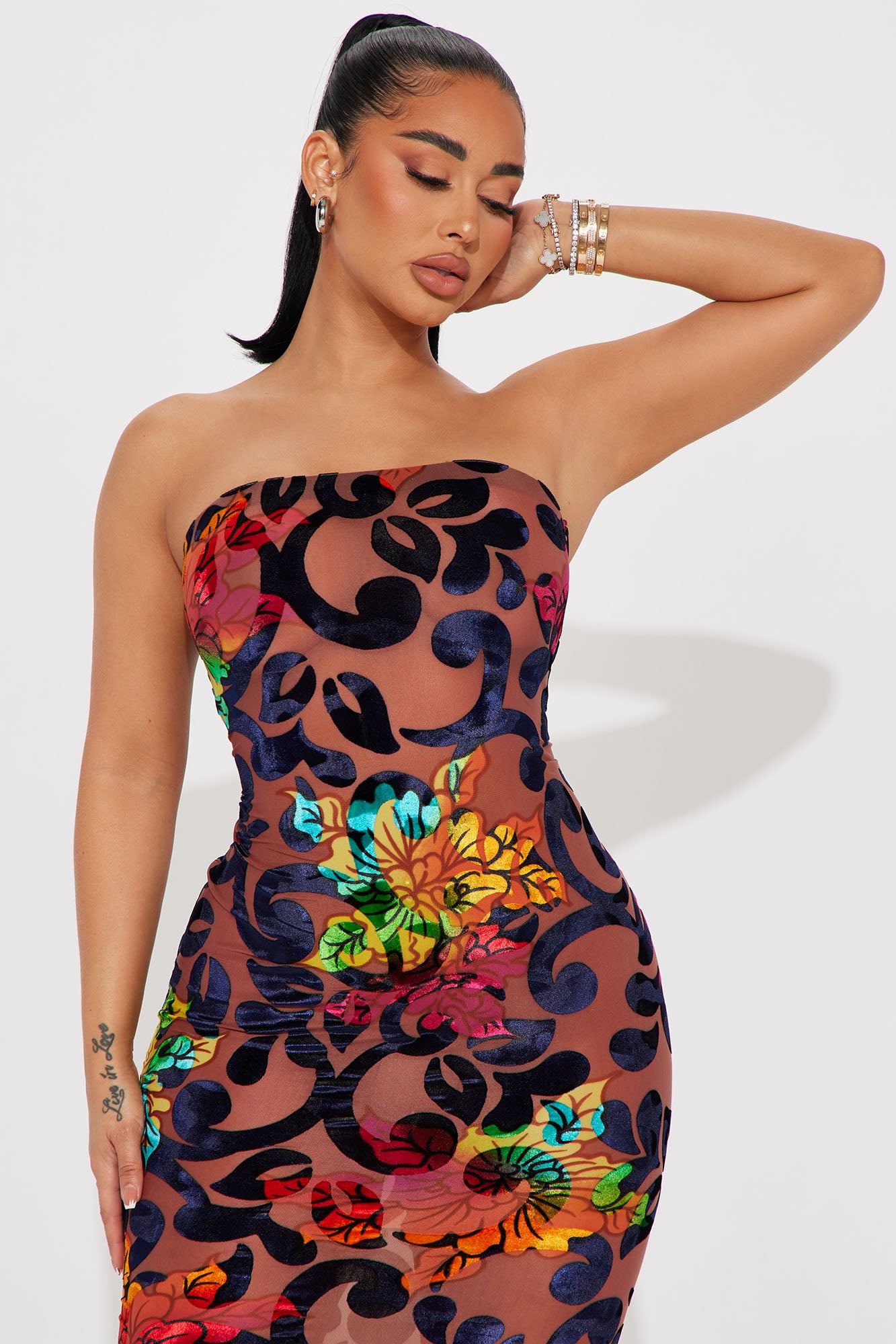 Nalini Velvet Burnout Midi Dress - Brown