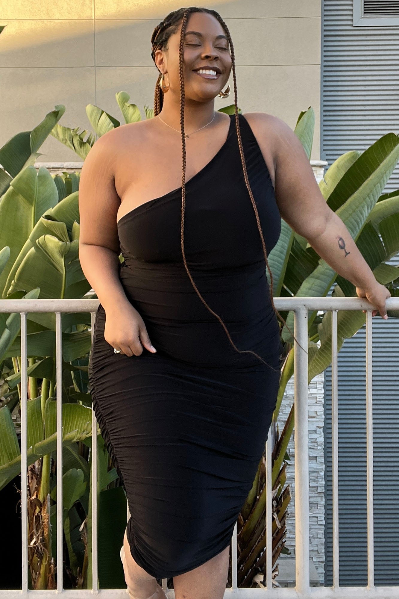 My Man And Me Ruched Midi Dress - Black