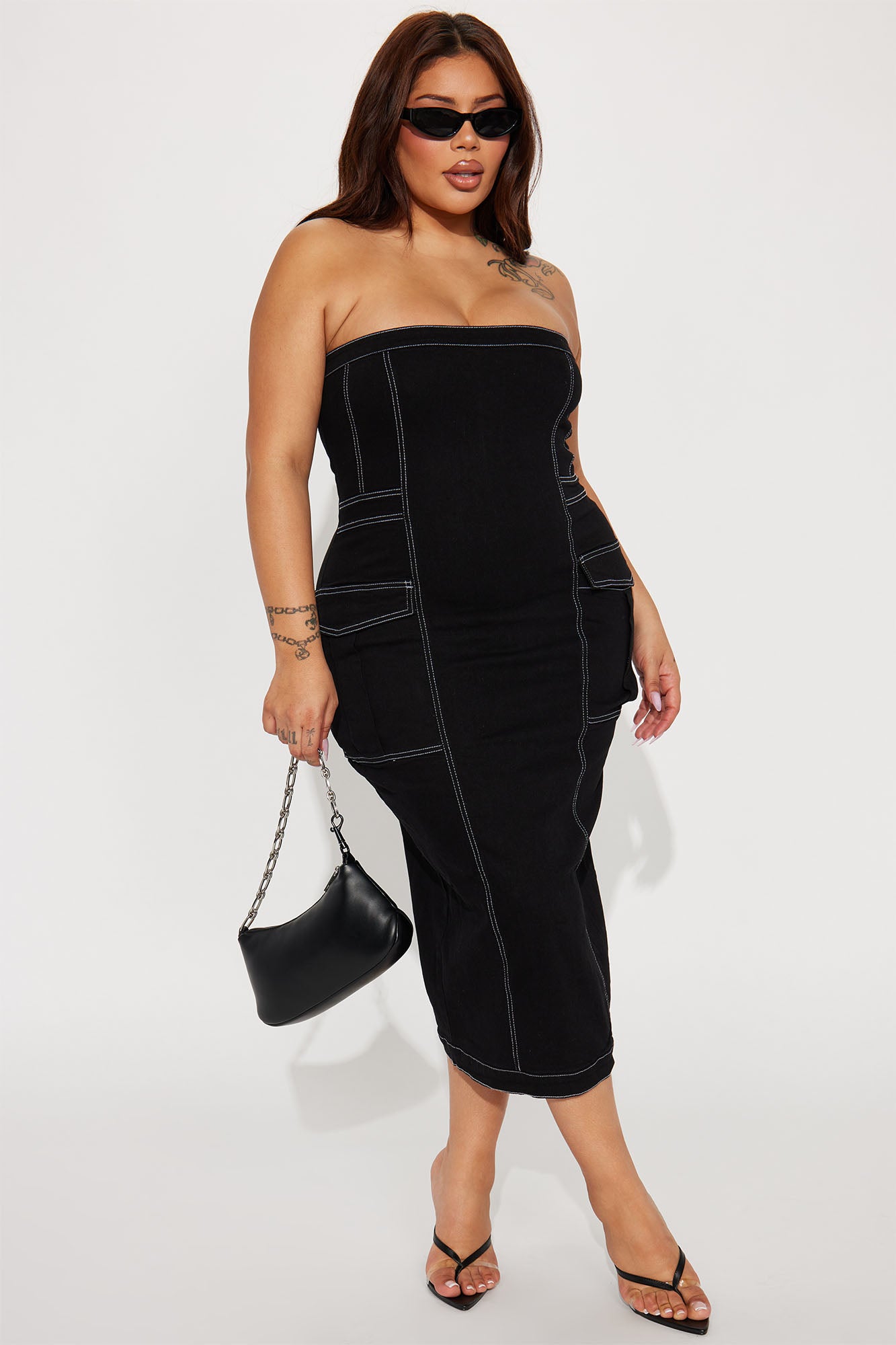 Lisa Denim Midi Dress - Black