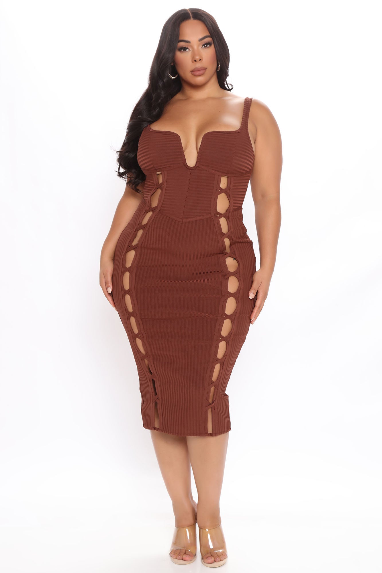 No Cuts Given Bandage Midi Dress - Brown