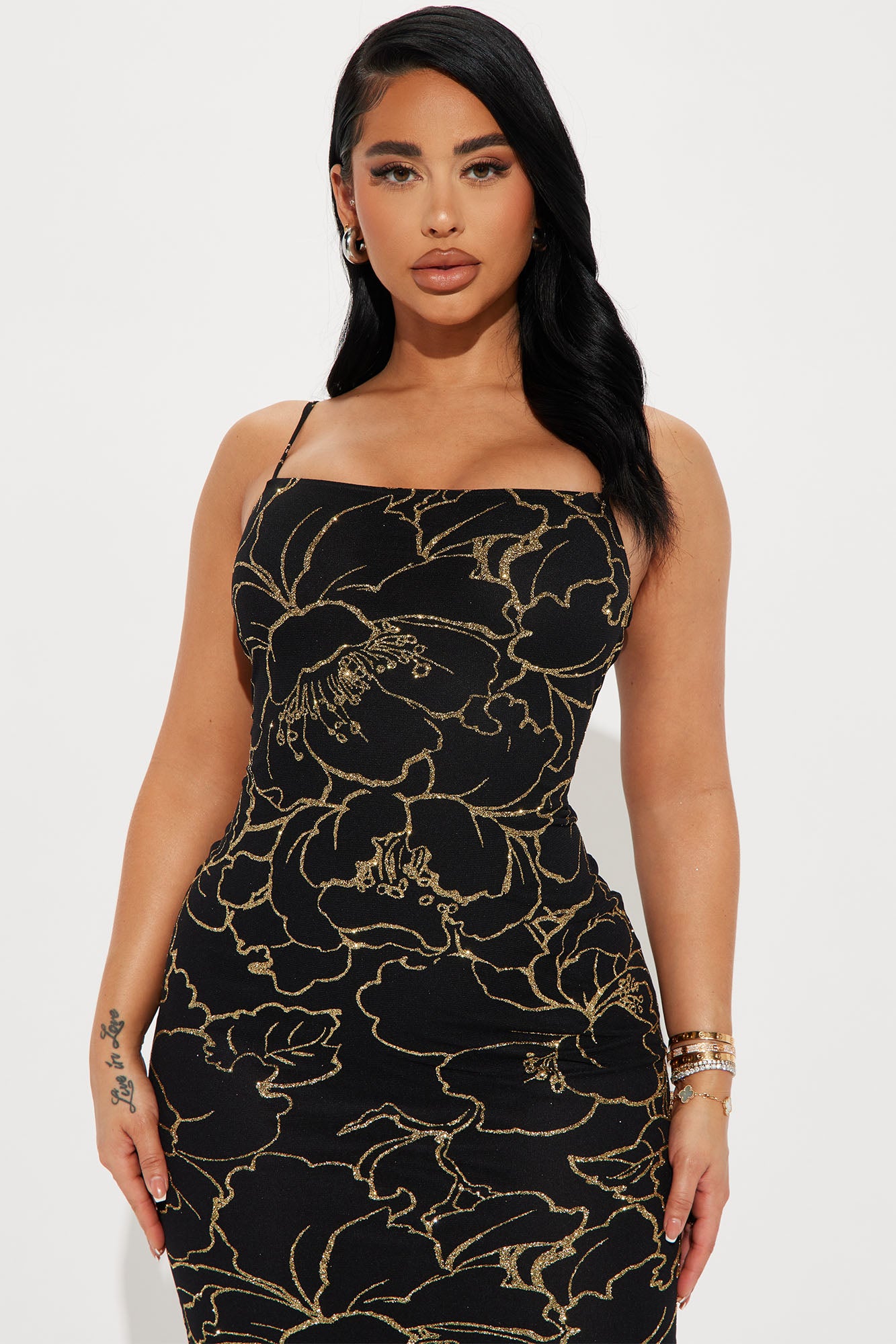 Marigold Midi Dress - Black/Gold