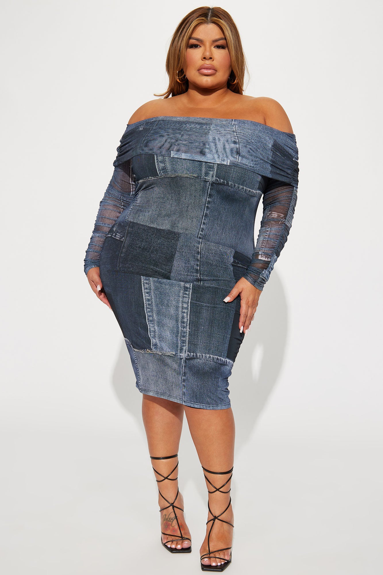 Joanne Mesh Midi Dress - Black/combo