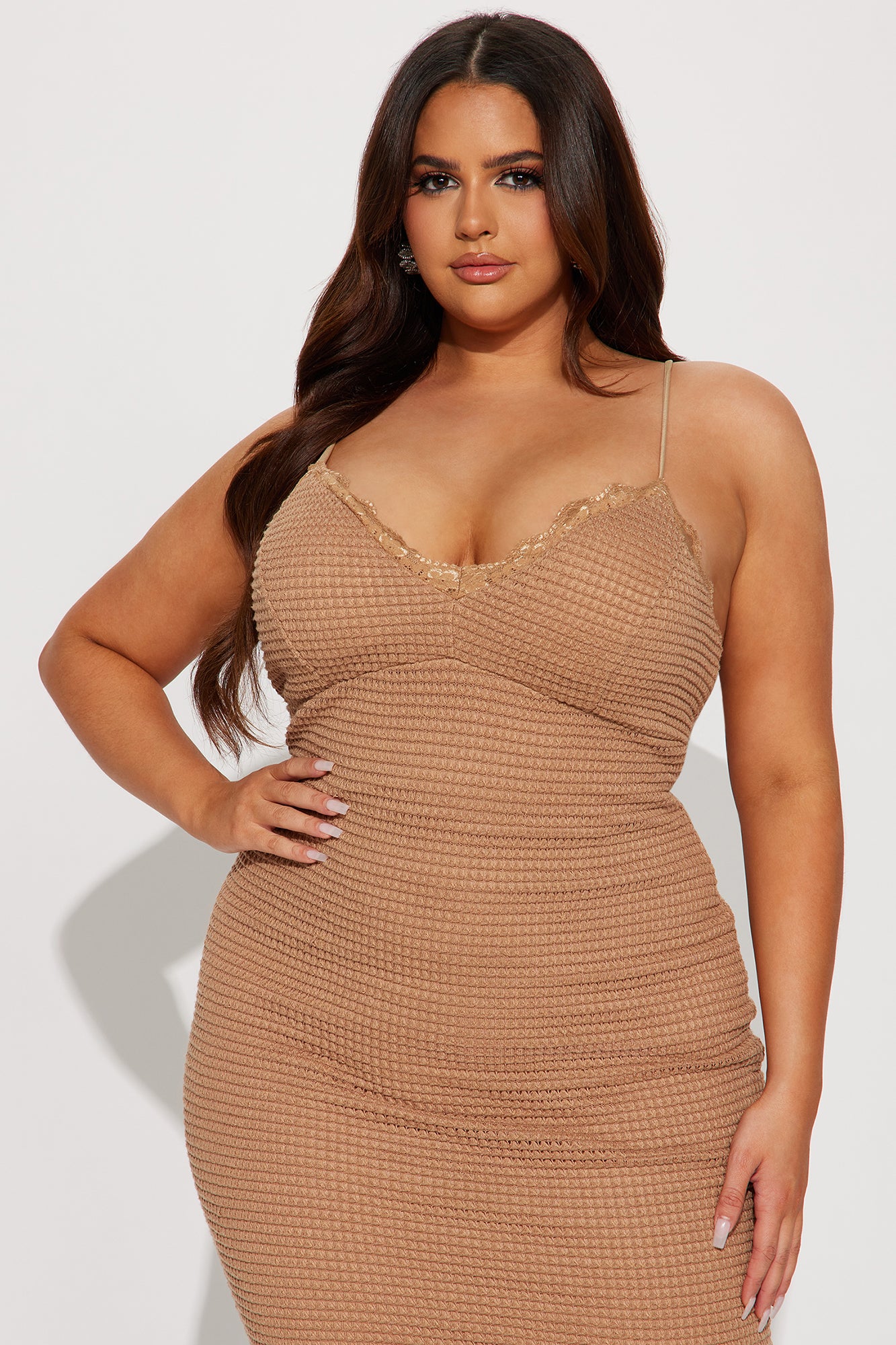 Jane Textured Midi Dress - Taupe