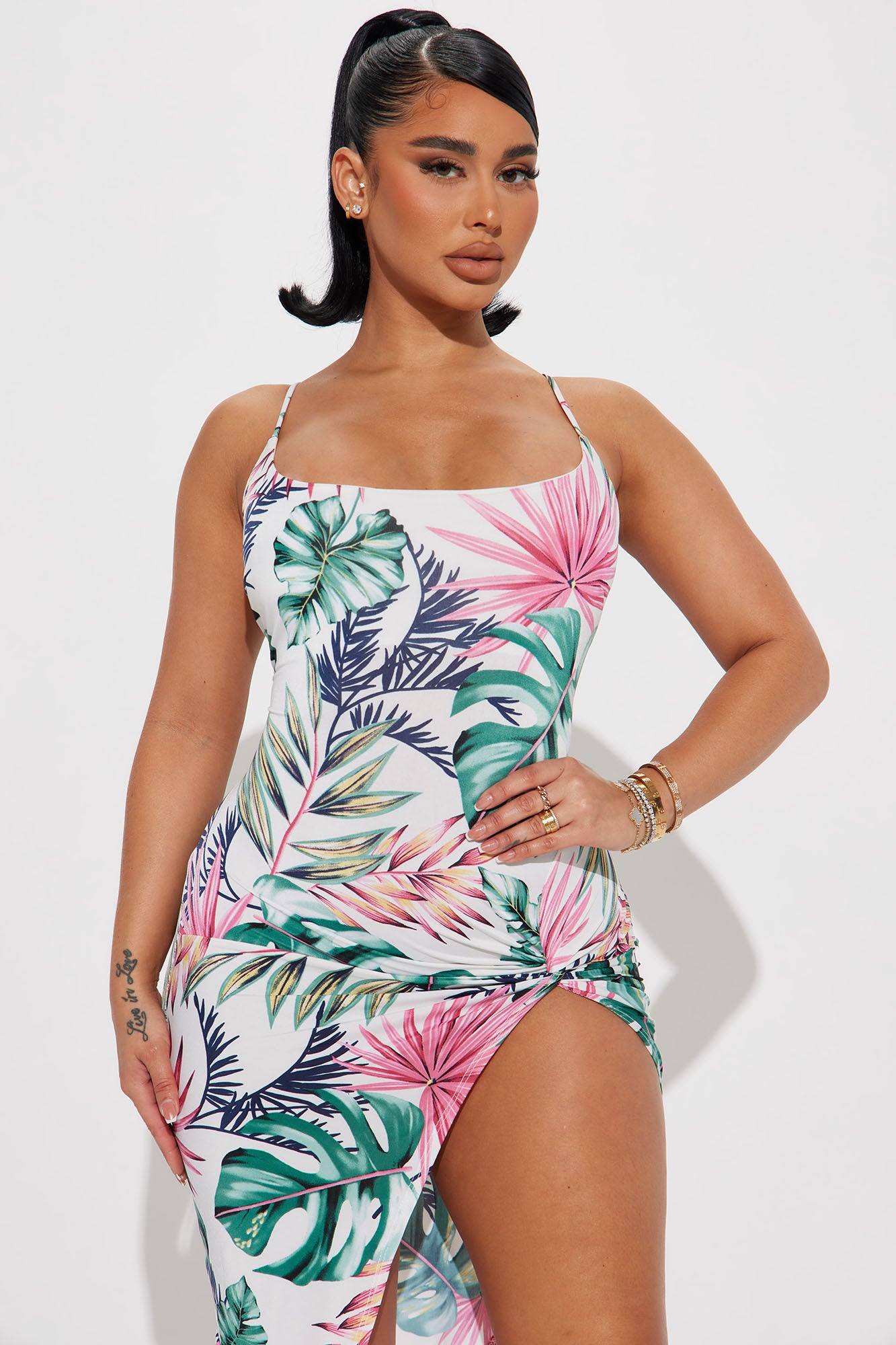 Tropical Destination Midi Dress - White