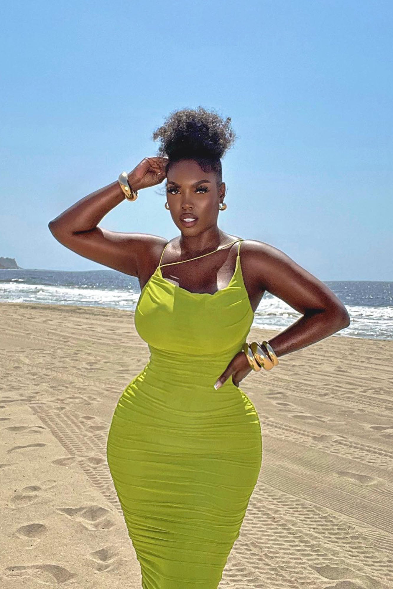 Show Off Mesh Midi Dress - Chartreuse