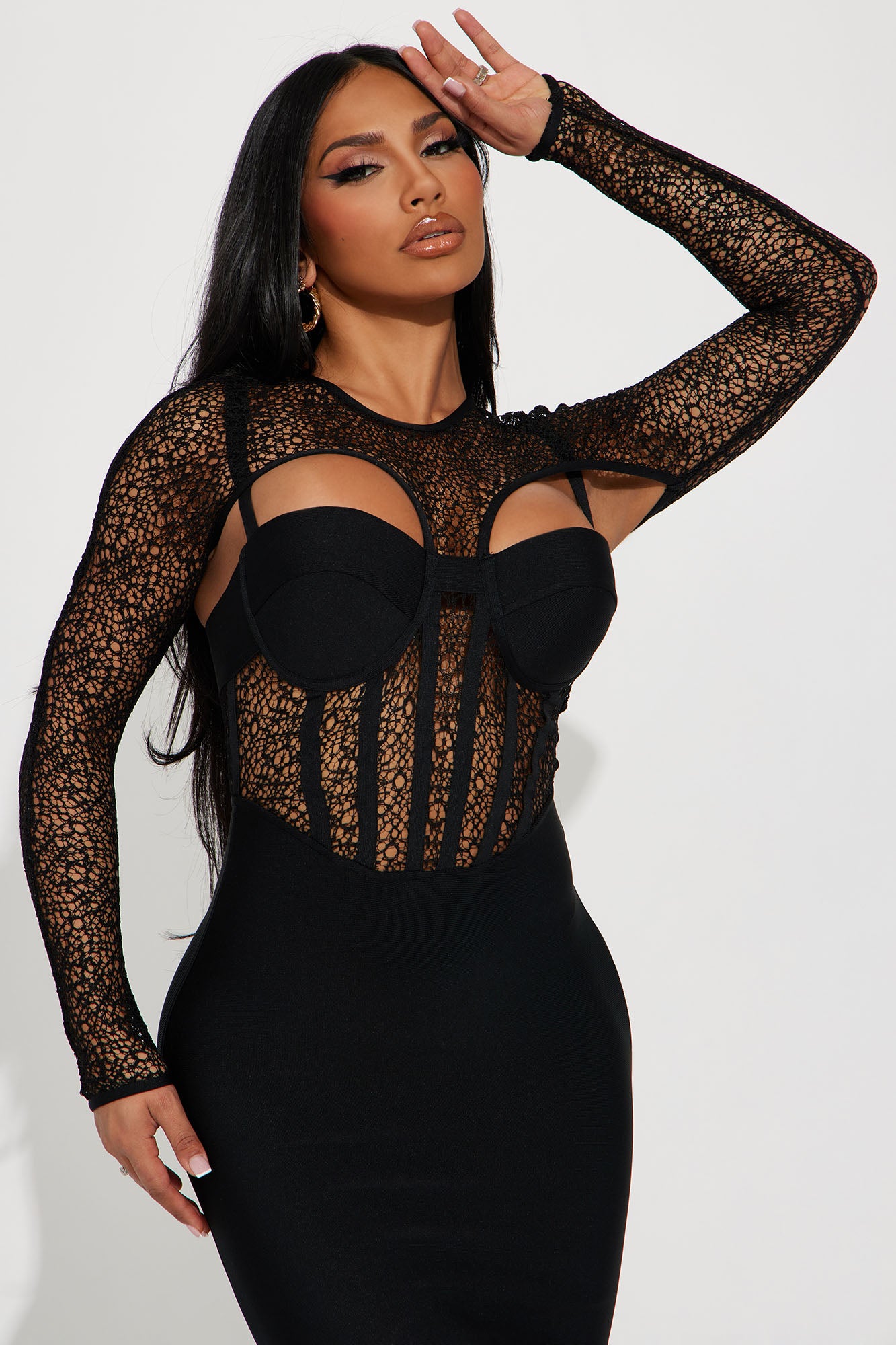 Jenna Bandage Midi Dress - Black
