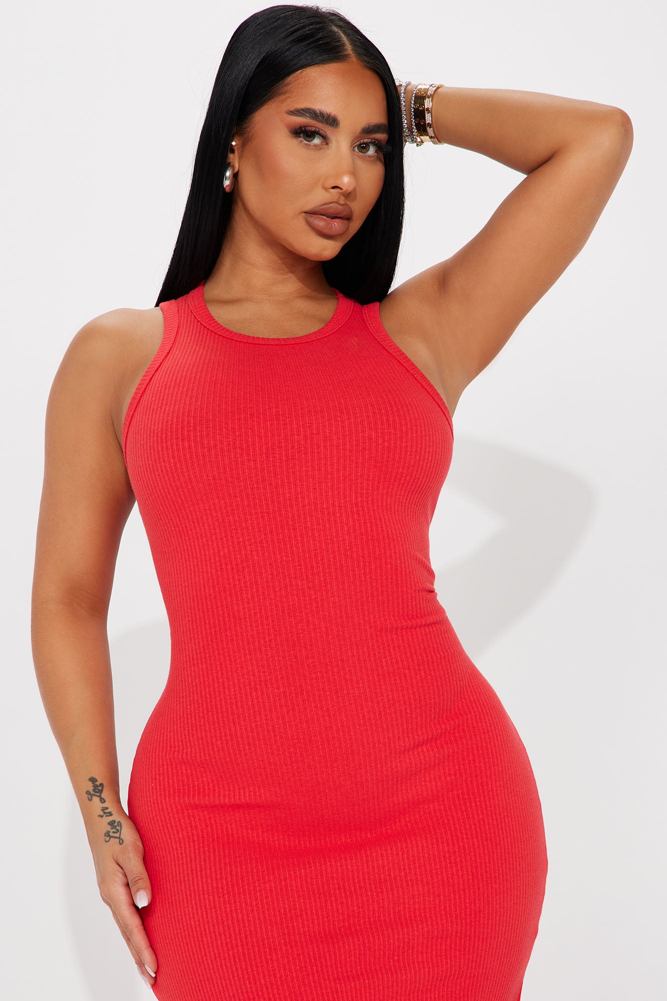 Casual Outing Midi Dress - Red