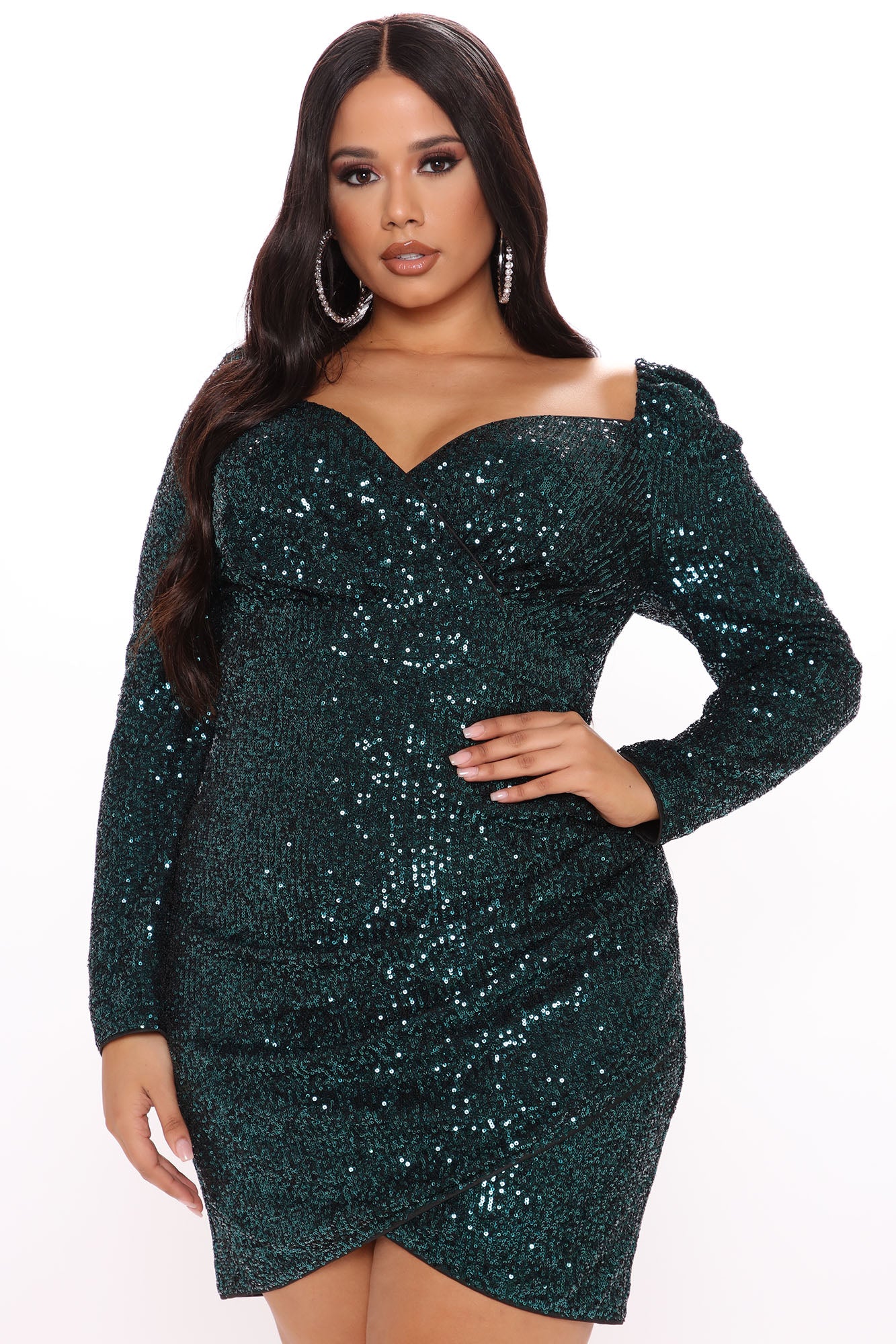 Shining Glam Sequin Mini Dress - Hunter
