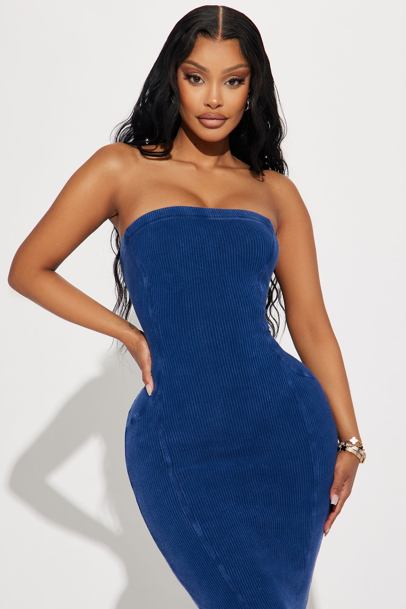Ashlyn Mineral Wash Midi Dress - Blue