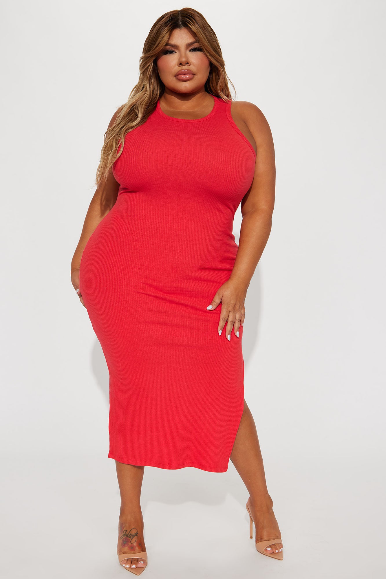 Casual Outing Midi Dress - Red