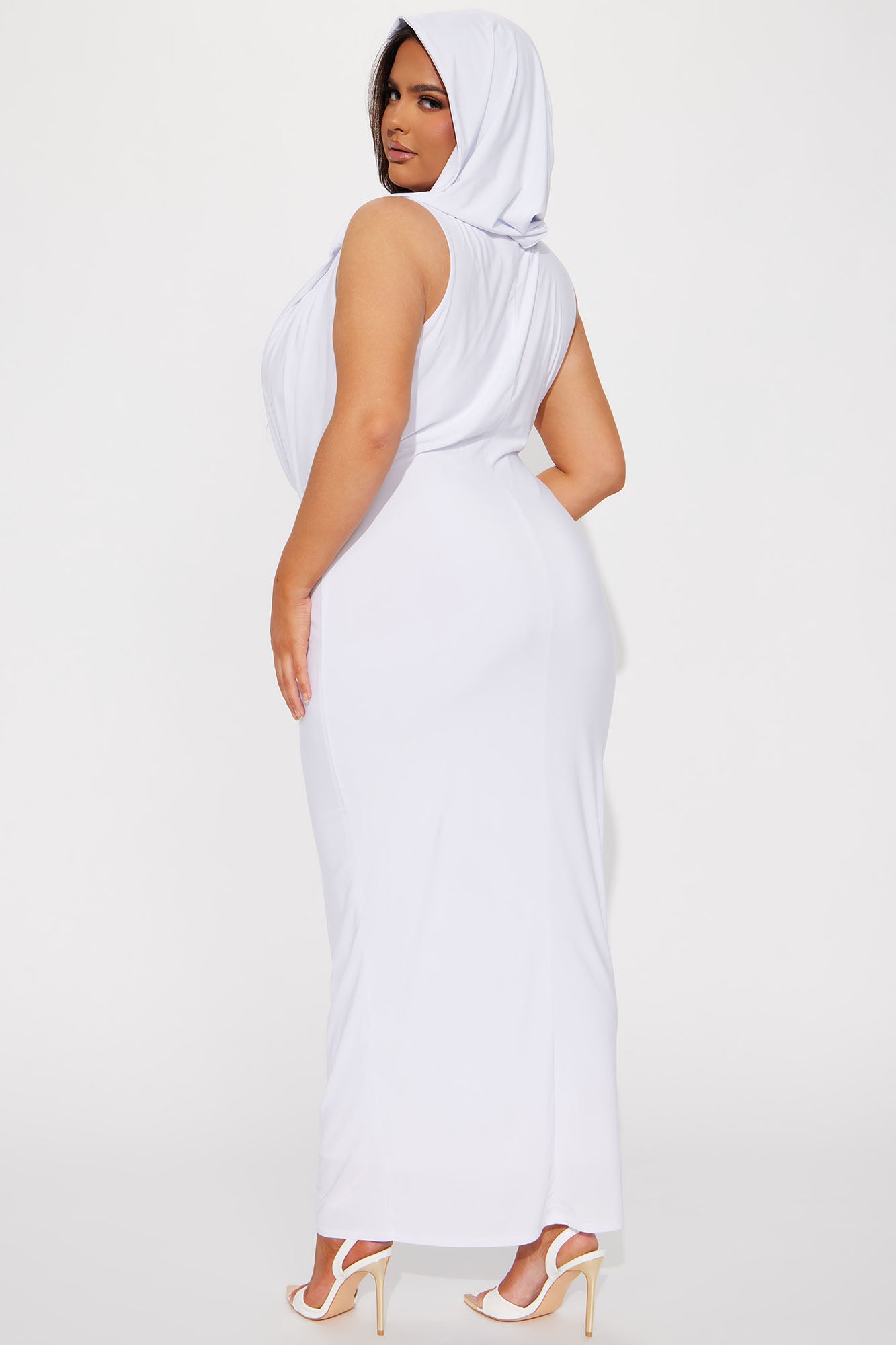 Deep Down Sleeveless Hooded Maxi Dress - White