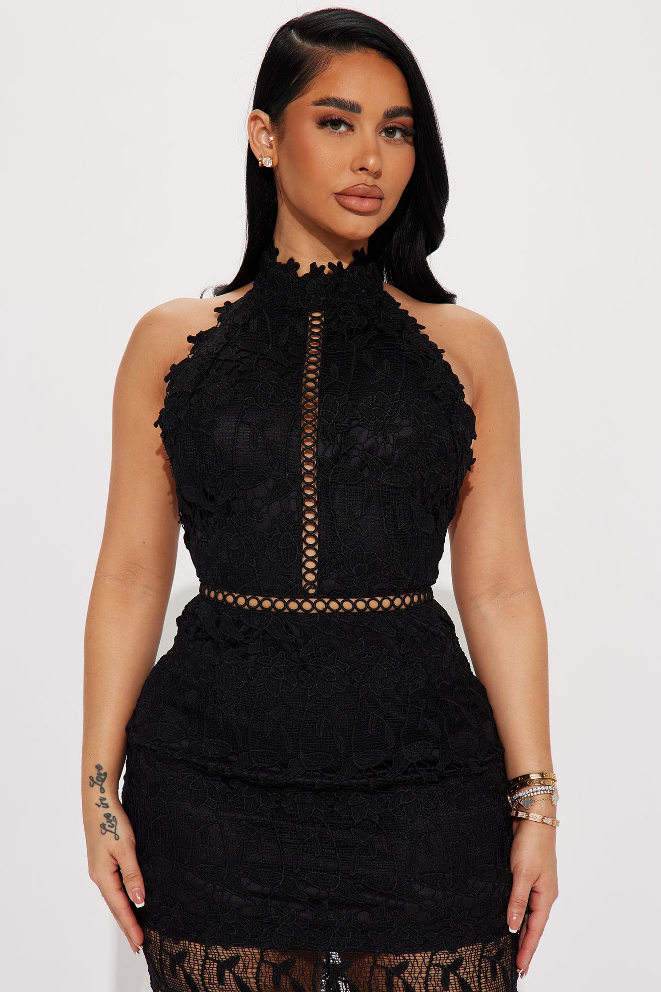 Lisa Lace Midi Dress - Black