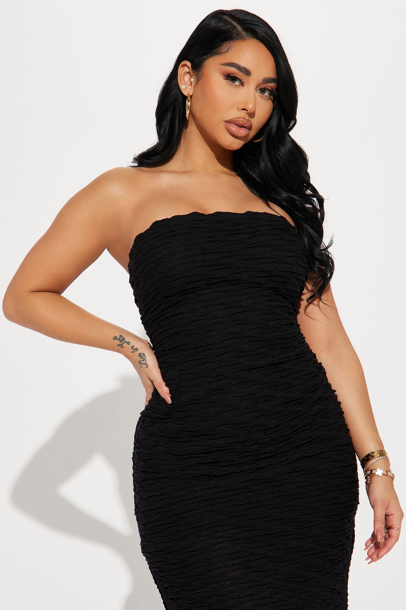 Deliah Textured Midi Dress - Black