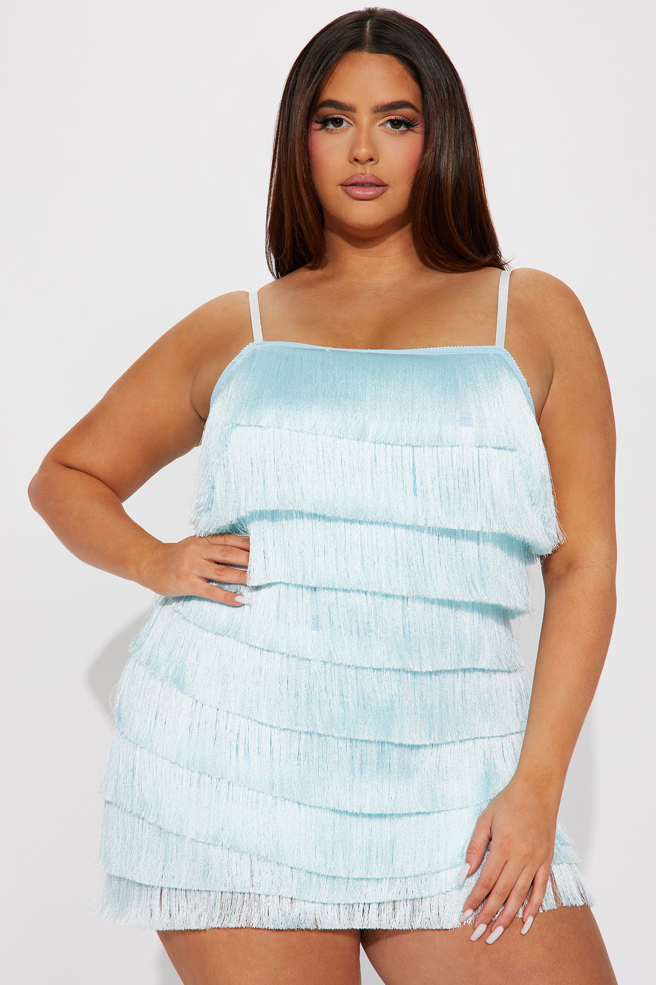 Nashville Fringe Mini Dress - Light Blue