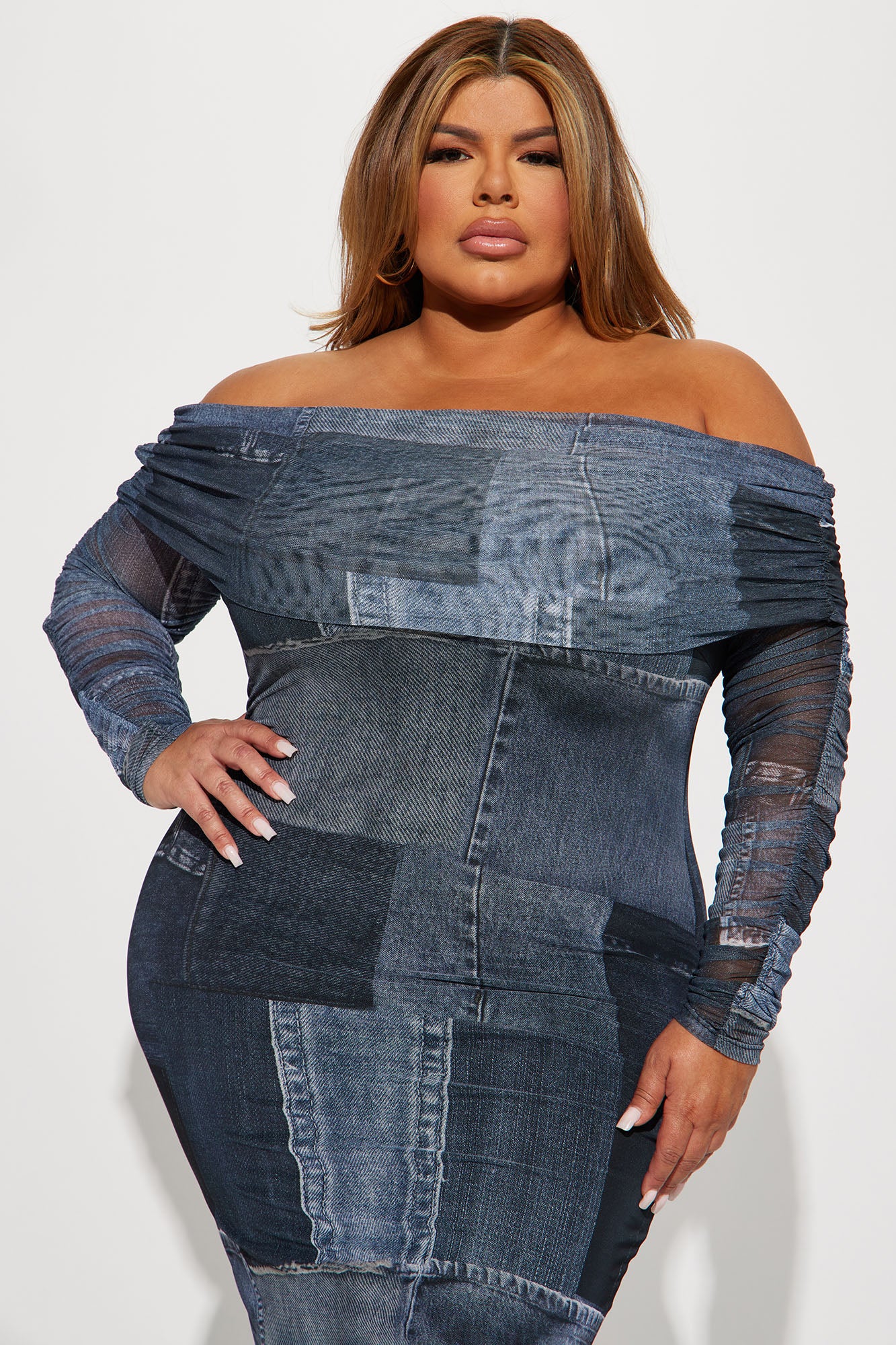 Joanne Mesh Midi Dress - Black/combo