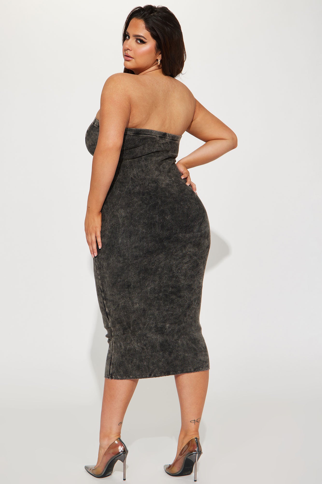 Ashlyn Mineral Wash Midi Dress - Charcoal