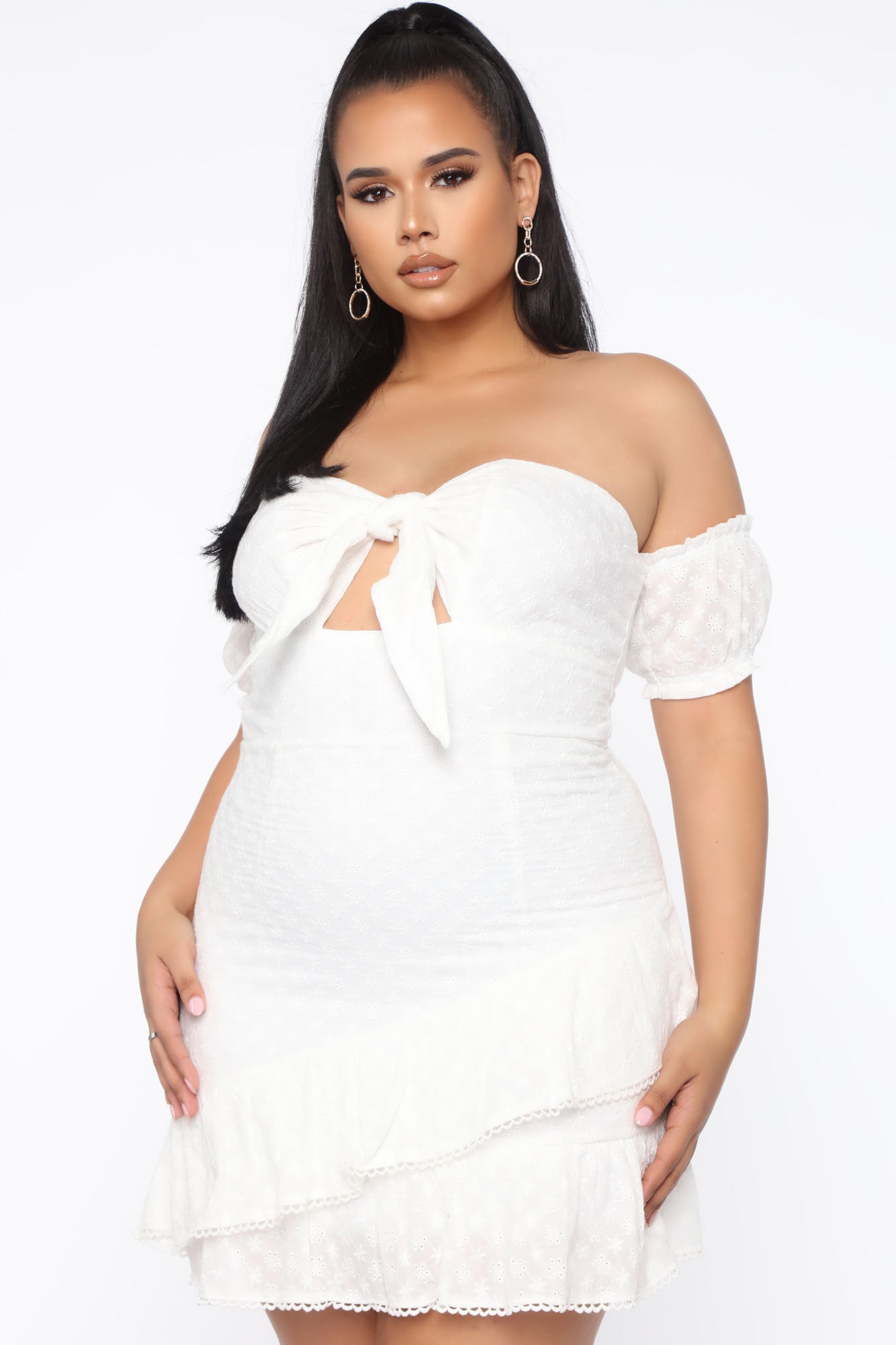 Hold The Phone Eyelet Mini Dress - White