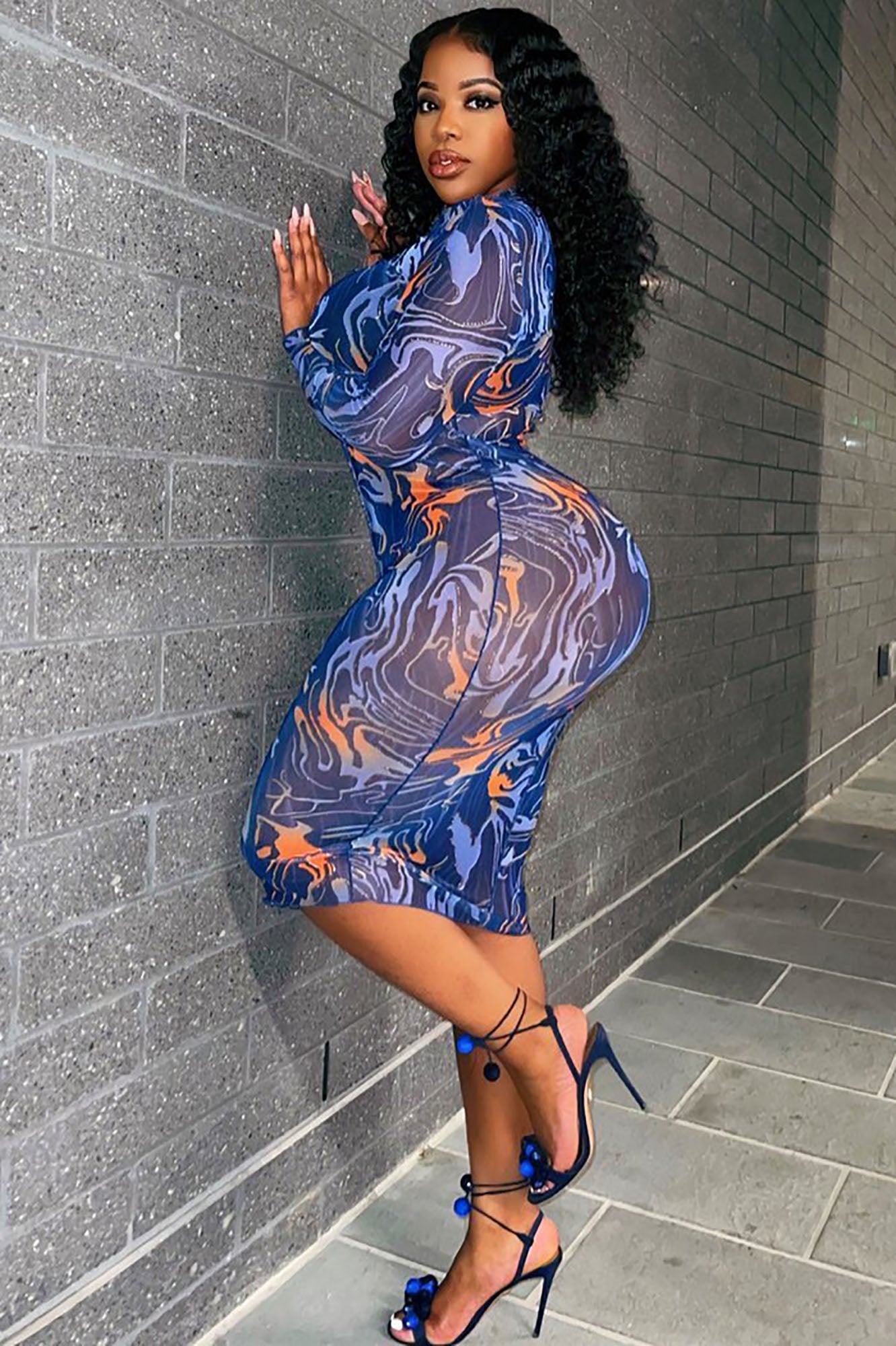 Emery Mesh Maxi Dress - Blue/combo