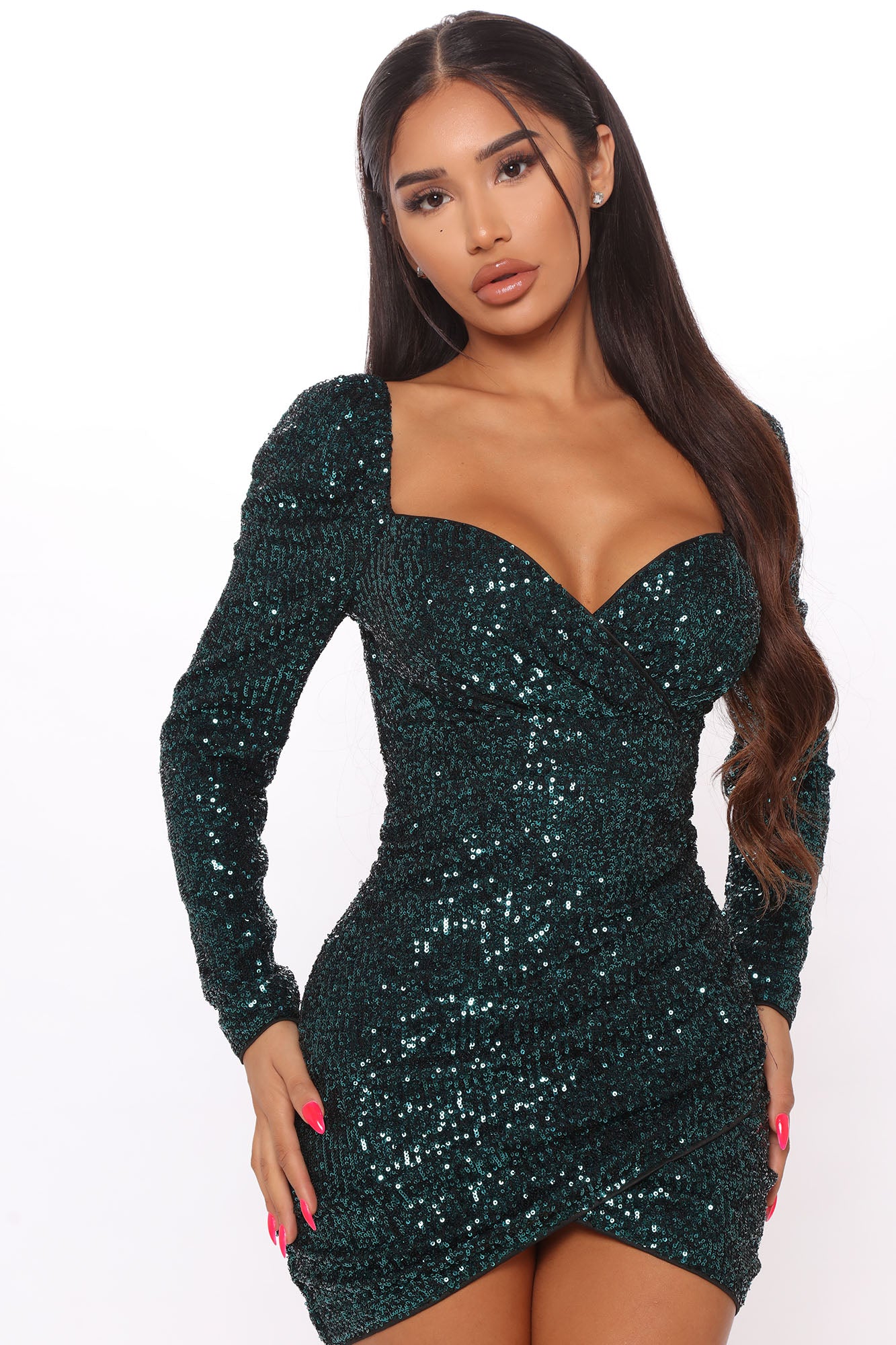 Shining Glam Sequin Mini Dress - Hunter