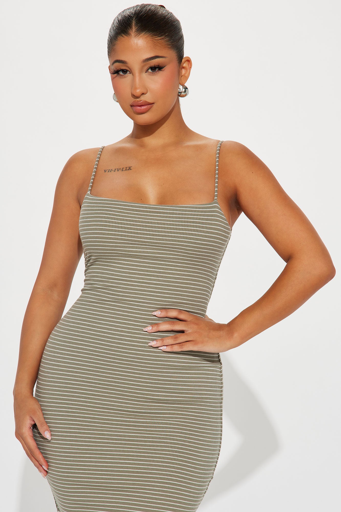 Cierra Striped Maxi Dress - Olive/combo