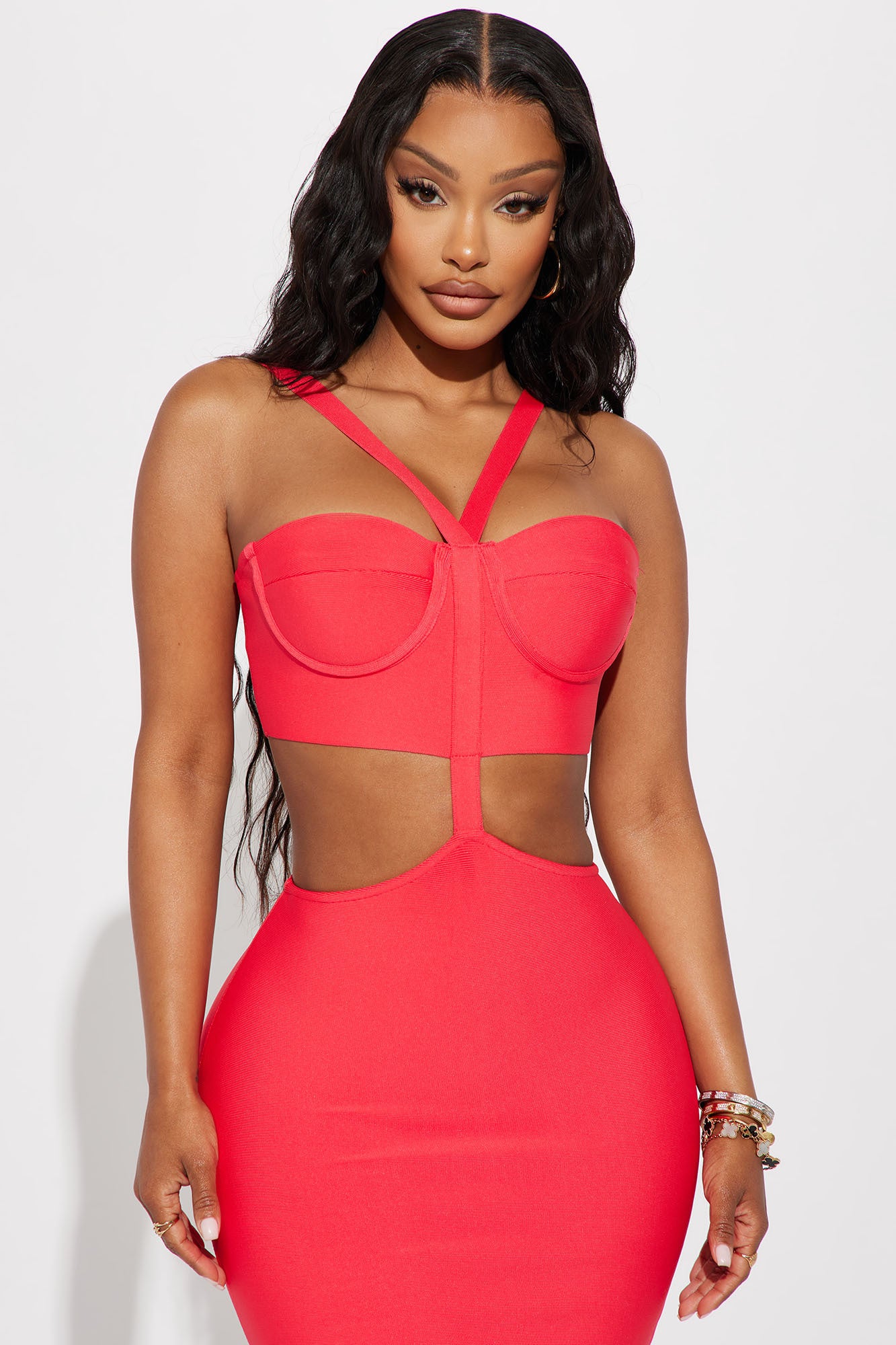 Dafne Bandage Maxi Dress - Coral