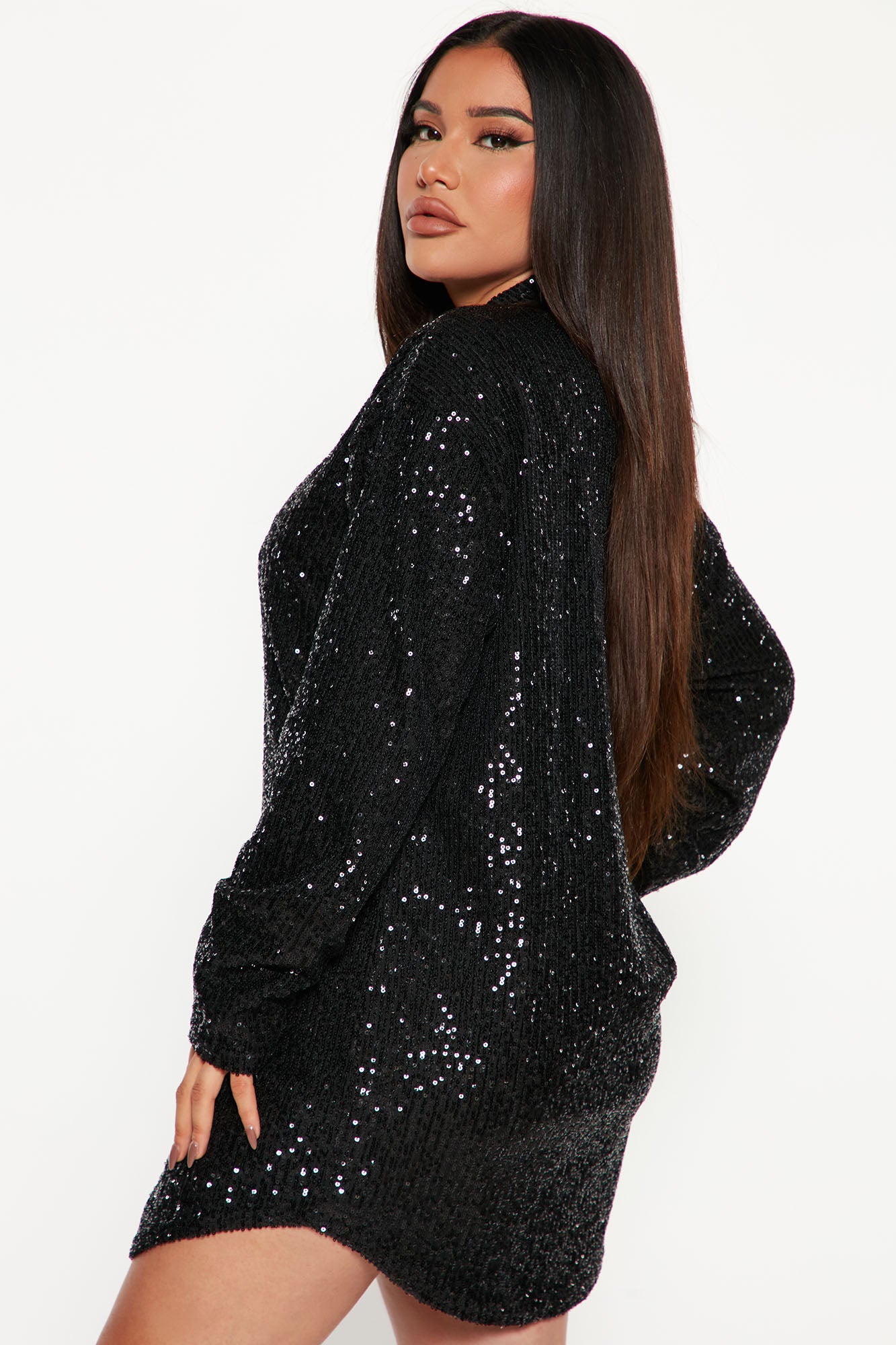 Lumina Sequin Shirt Dress - Black