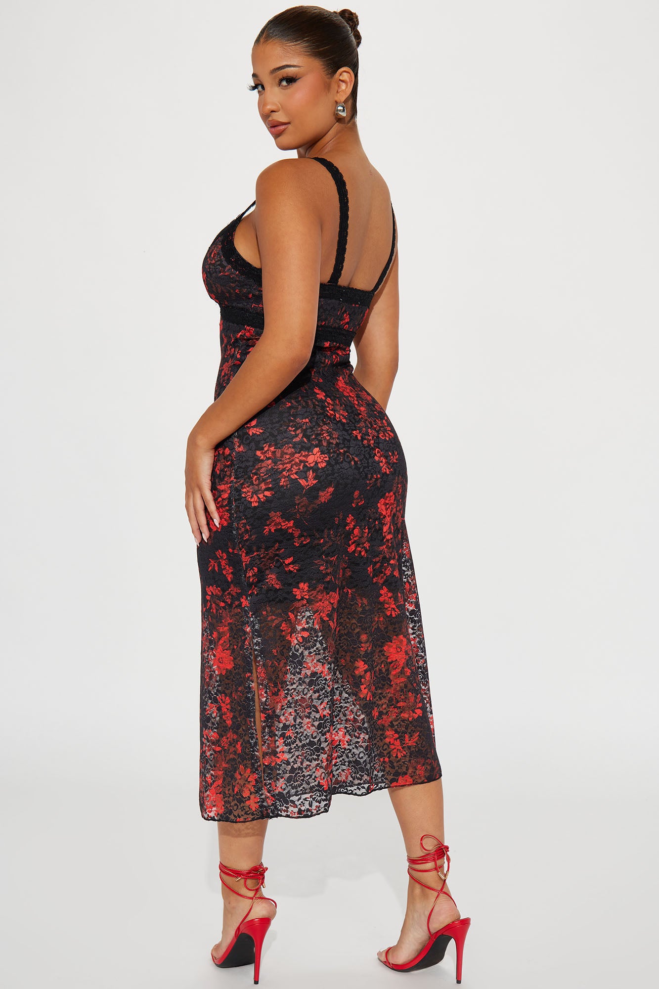 Scarlet Writes Lace Midi Dress - Red/Black