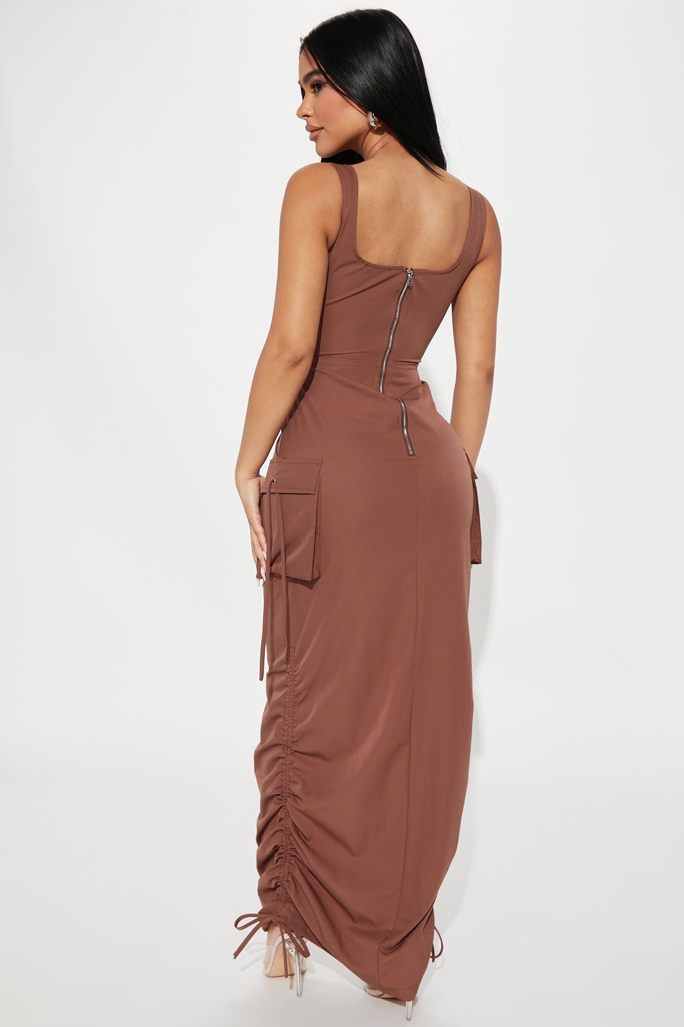Feeling Savage Cargo Maxi Dress - Brown