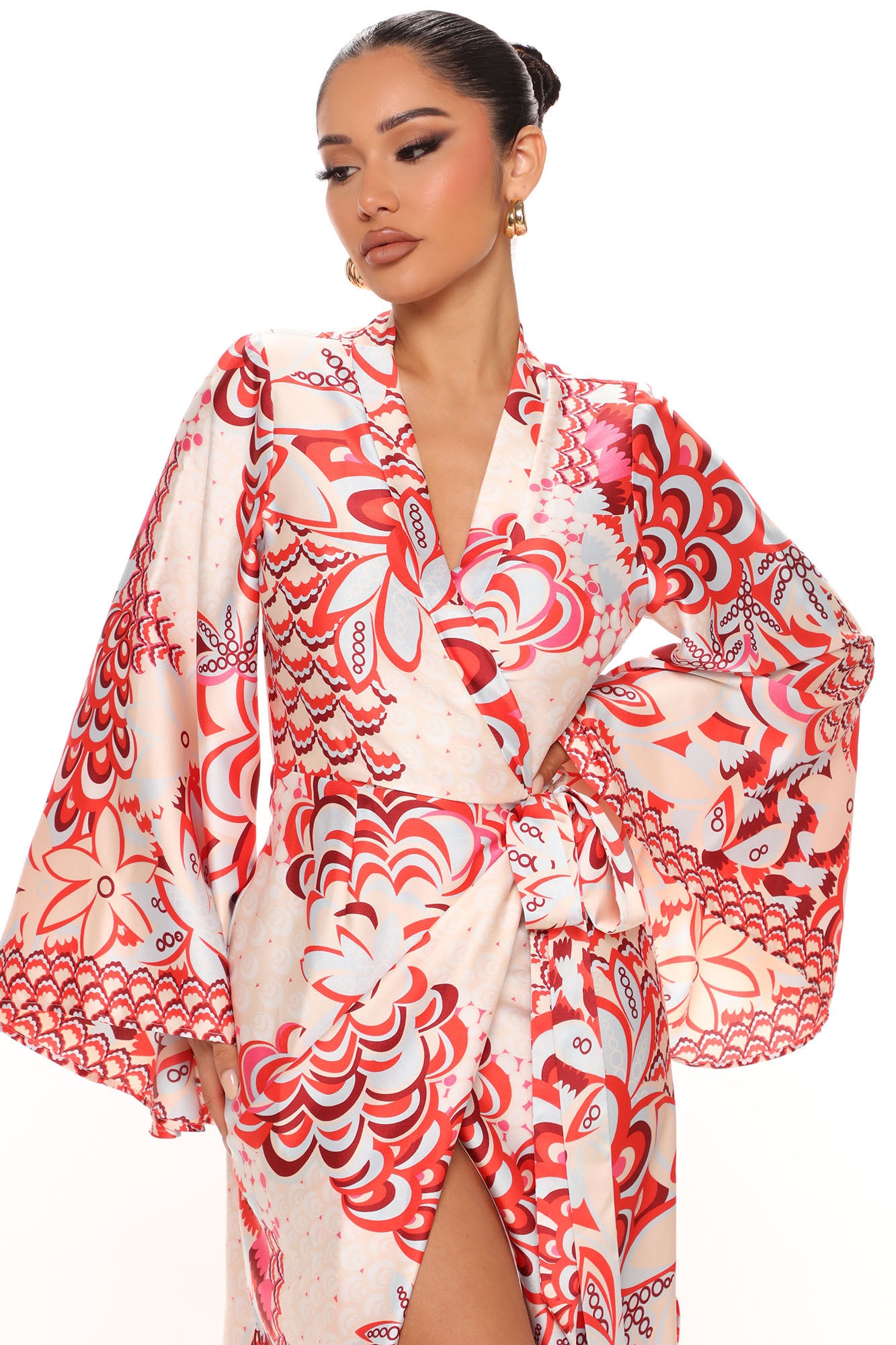 Feel It Satin Midi Dress - Red/combo