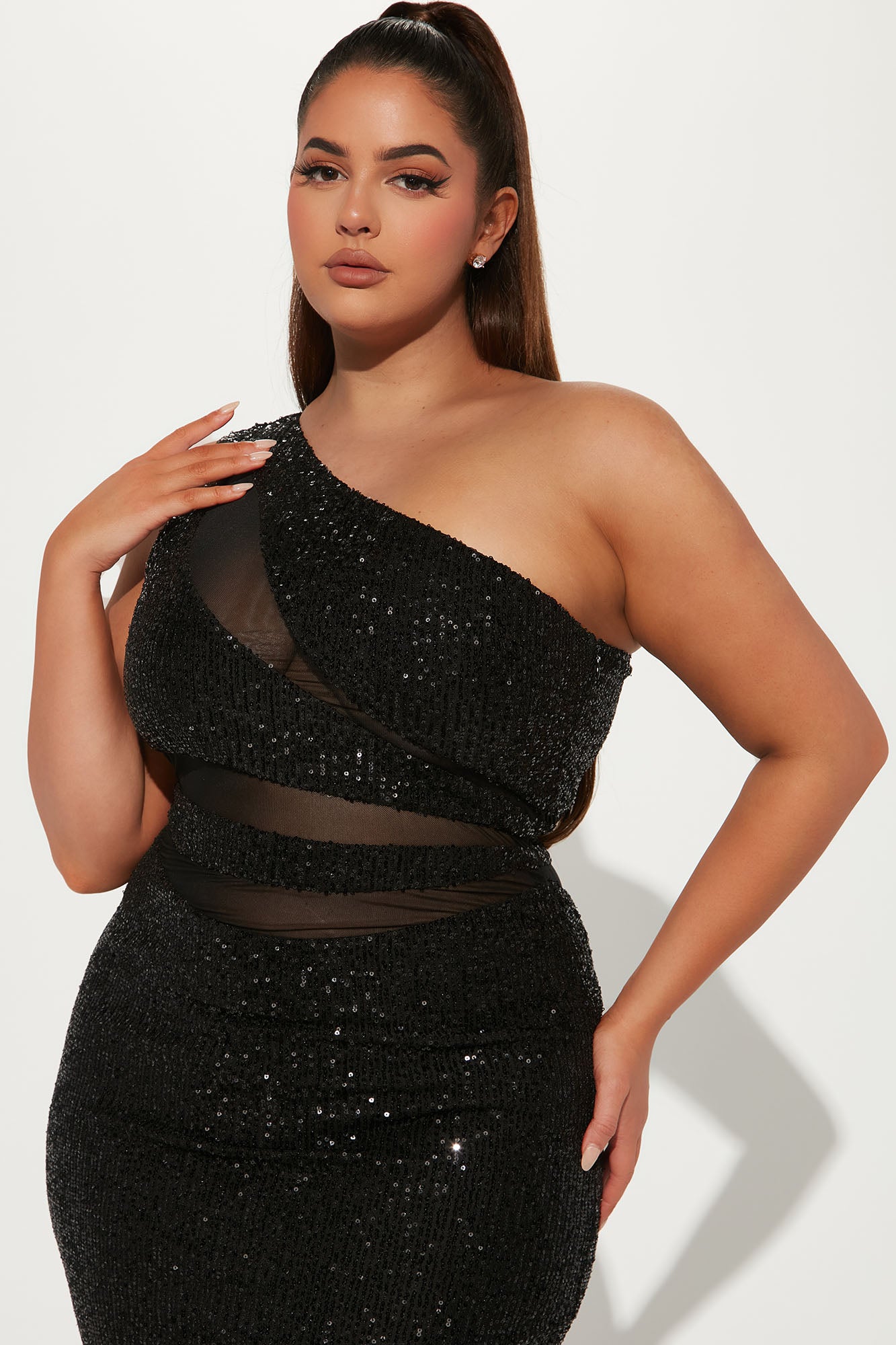 Dina Sequin Midi Dress - Black