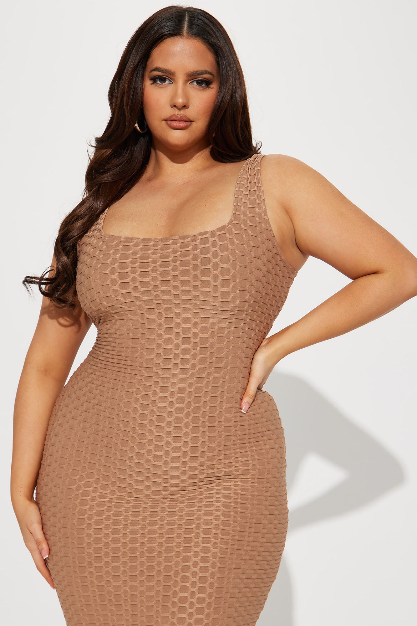 Dani Textured Midi Dress - Cognac